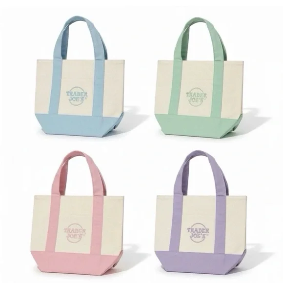 Spring 2026 Set of Trader Joe’s Mini Pastel Canvas Tote Bag Set Of 4 NWT - Picture 1 of 7